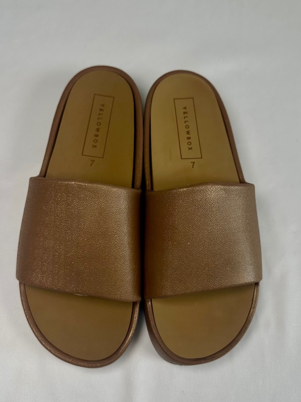 Yellow Box Torrey Slide Sandals Platform Copper Glimmer Size 7 NWOT